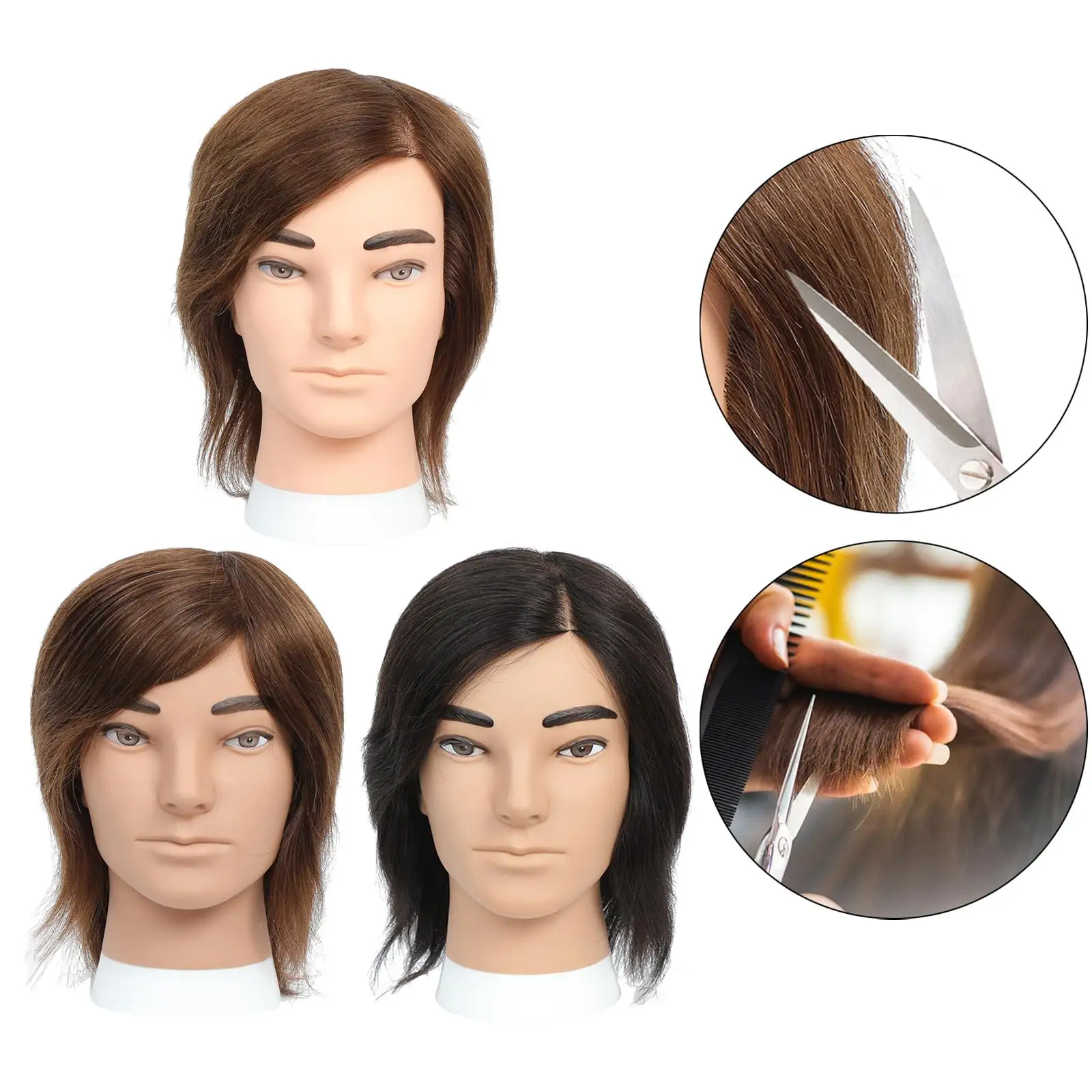 Mannequin Head Hair for Men Hairdresser Training Doll Training Model for Straightening Perming Coloring Barbershops Hair Cutting