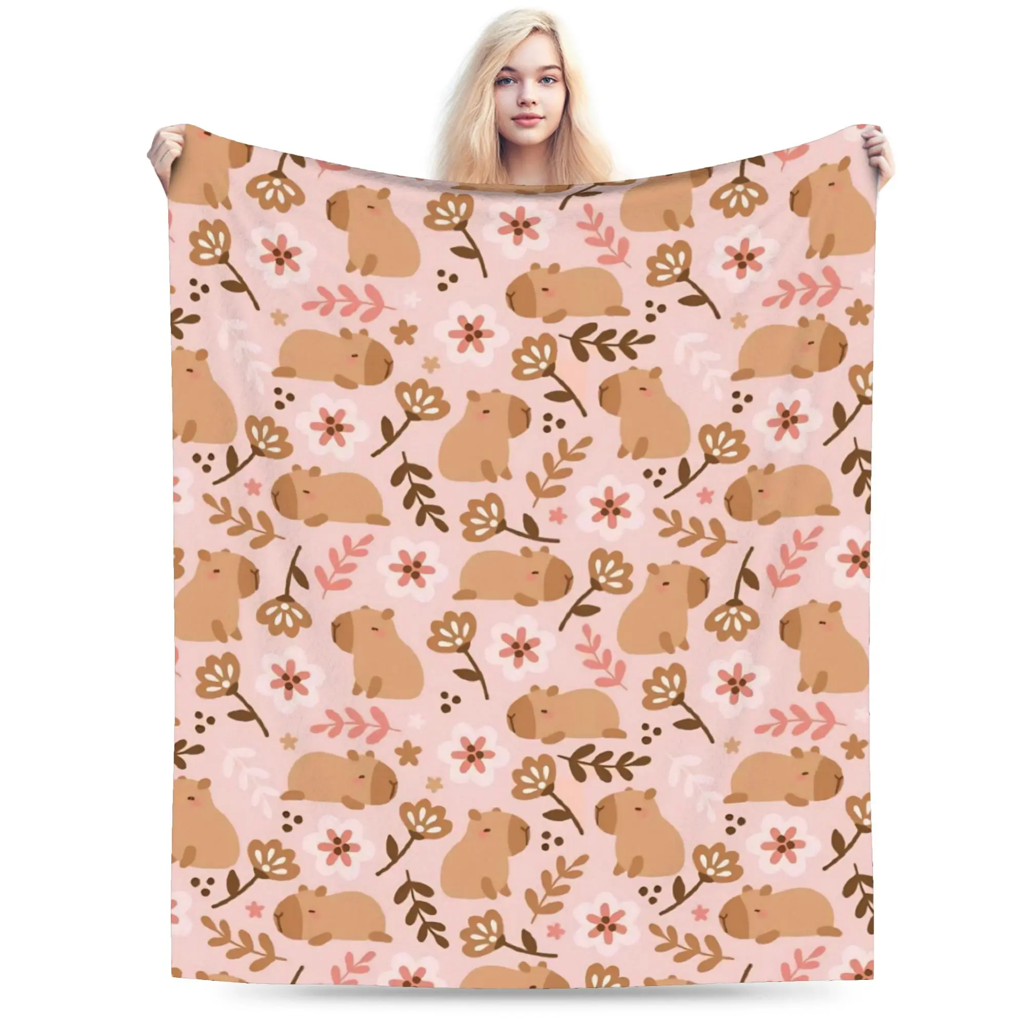 Capybara  Blankets  Warm Soft Street Trend Plush Throw Blanket For Kids Home Decor Flannel Bedspread Bed Cover