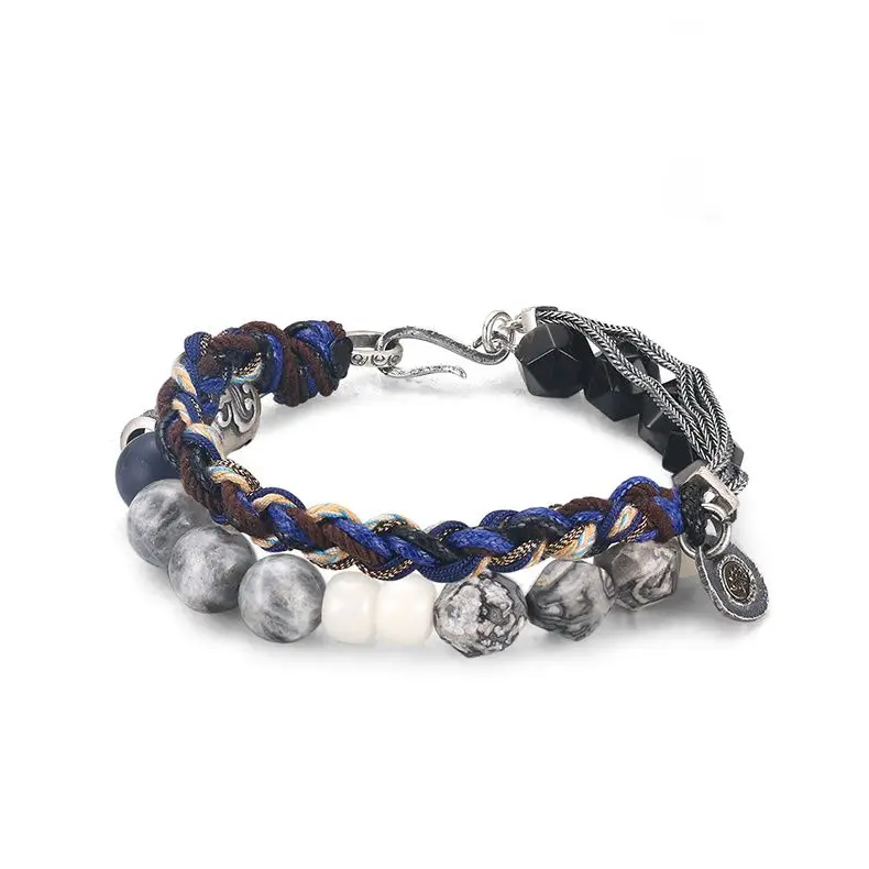 Hand-Woven Wave-Breaking Niche Design Bracelet Men and Women Retro 925 Sterling Silver Diy Matching Bracelet