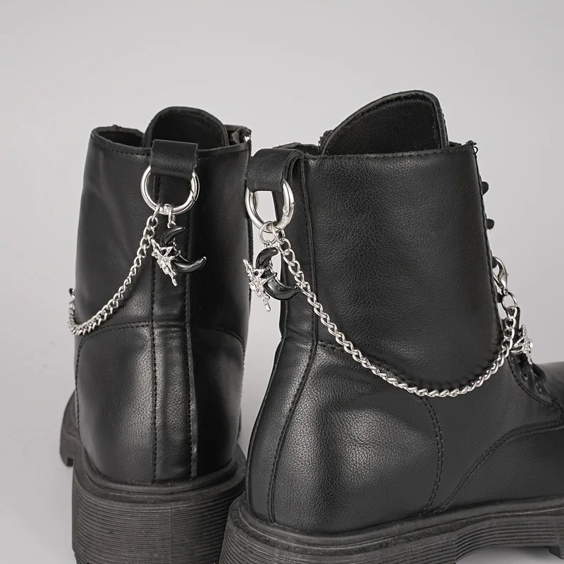 2Pcs Gothic black moon star boot chain, silver metal detachable shoe chain, punk boot decoration aesthetic accessory