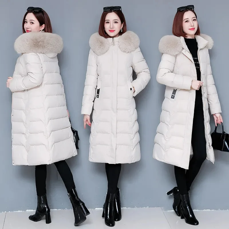 2023 New Snow Wear Long Parkas Winter Jacket Women Parka Fur Hooded Jacket Female Thick Coats Middle-Aged Mother Parkas