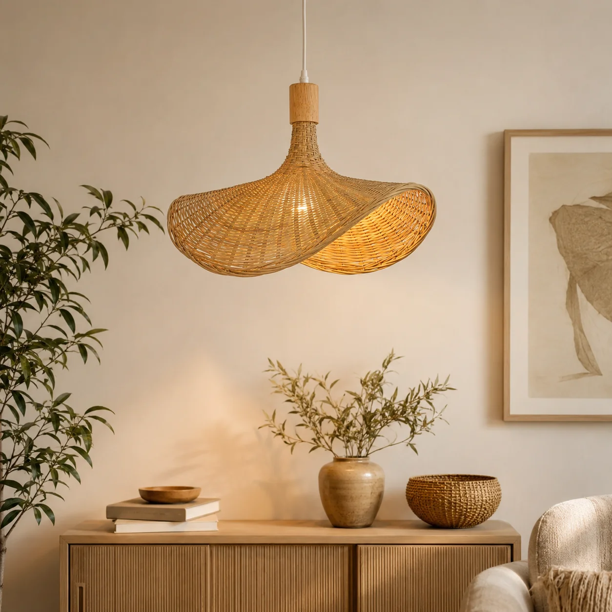 JOYINLED Farmhouse Pendant Light Bamboo Straw Hat Shape Ceiling Hanging Lamp Rattan Chandelier for DiningRoom Kitchen Restaurant