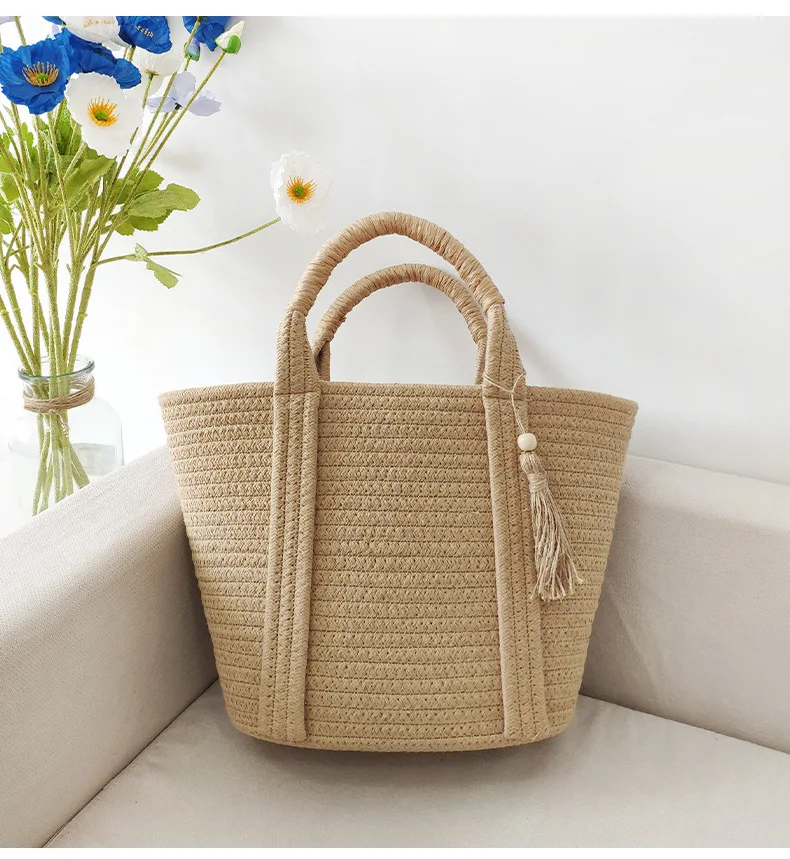 Borse da donna New Ins Simple Fashion Versatile borsa in corda di cotone intrecciata borsa in paglia borsa da spiaggia per le vacanze borse 2024