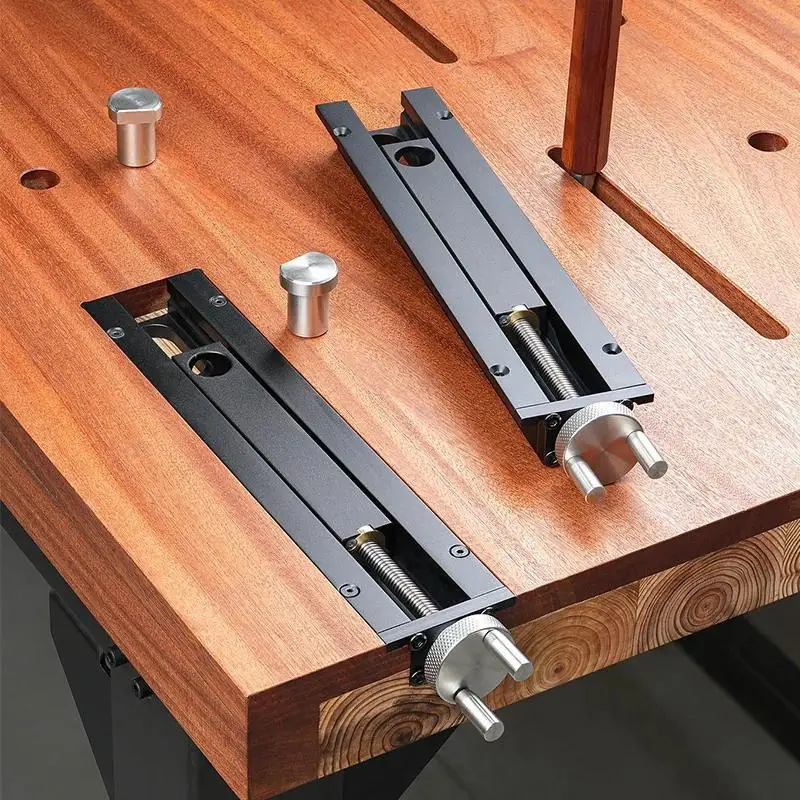 Quick-Release Inertial Woodworking Workbench Vise Aluminum Alloy Table Clamp With 20mm Dog Holes & 0-110mm Travel Range