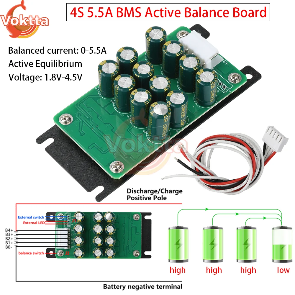 4S 5.5A BMS لوحة التوازن النشط مكثف الثلاثي الحديد بطارية ليثيوم الجهد الفرق التعادل قدرة الانتعاش حماية