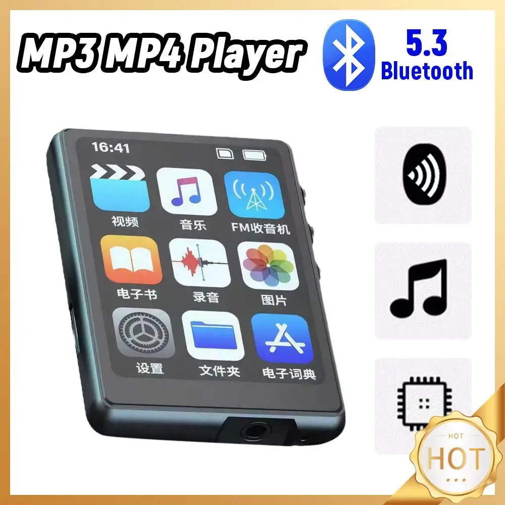 MP3 MP4 Player Lossless Music Player Full Touch Screen Bluetooth5.0 MP3 Player Speaker Support FM Radio Recording E-Book