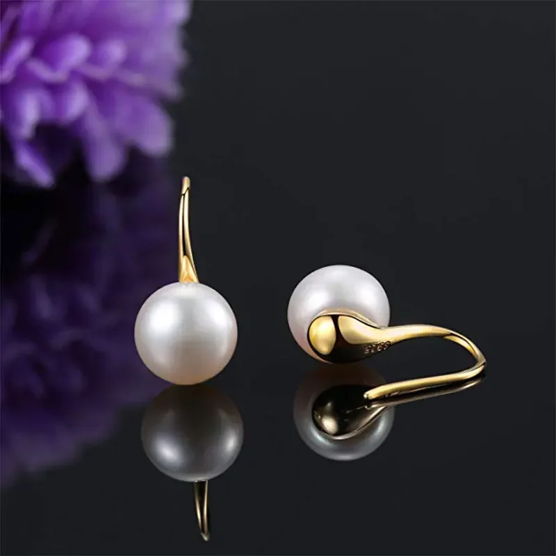 Dainashi 8-9 mm Freshwater Cultured Pearl Earrings for Women 925 Sterling Silver Gold Color Stud Earrings