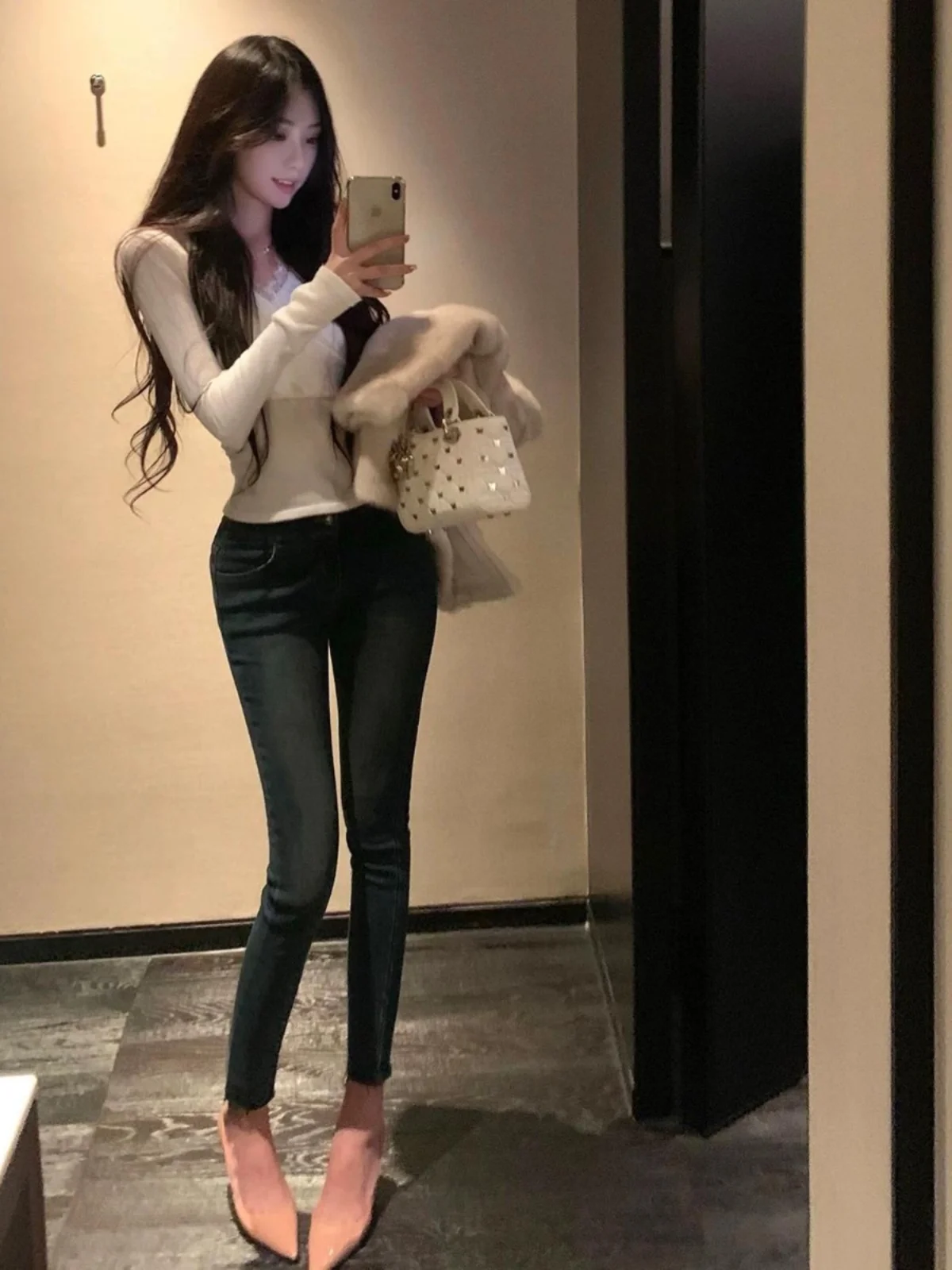 

High Waist Stretchy Slimming Blue Waed Nine-Piece Women's Pencil Pants Faionable Casual Cotton Stretch Denim Jeans