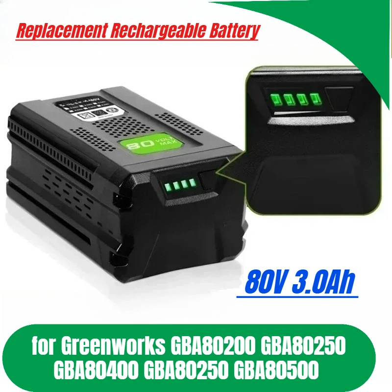 

80V 3.0Ah Replacement Rechargeable Battery for Greenworks GBA80200 GBA80250 GBA80400 GBA80250 GBA80500 Lithium Battery