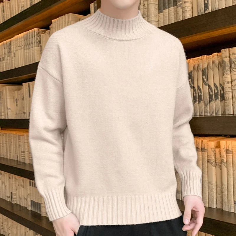 High Collar Business Knit Sweater Male Pullovers Beige Men's Clothing Black Ugly 2024 Trend Winter Wool Sweat-shirt Turtleneck X