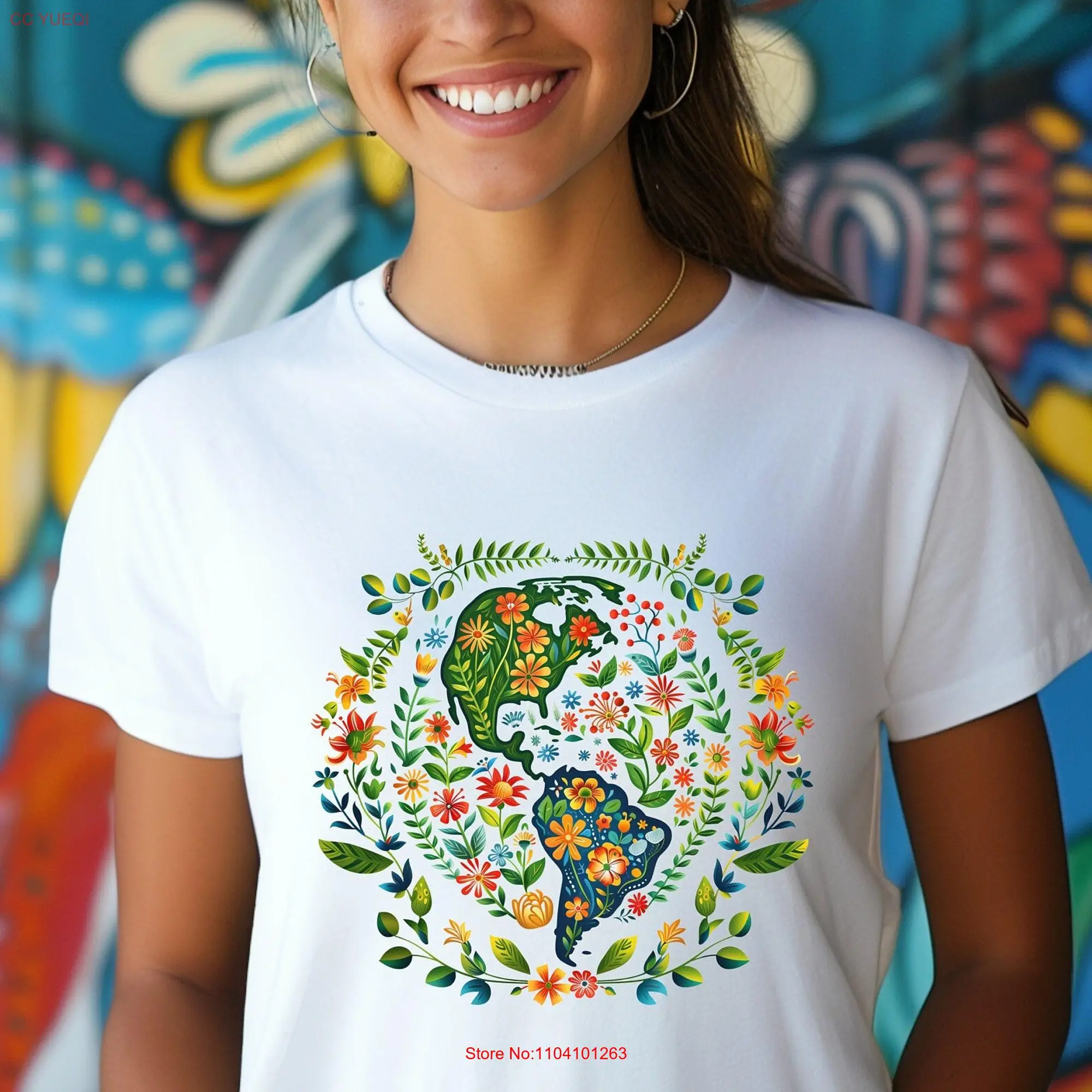 Earth Day  T Shirt Globe World Flowers tee Sunshine long or short sleeves