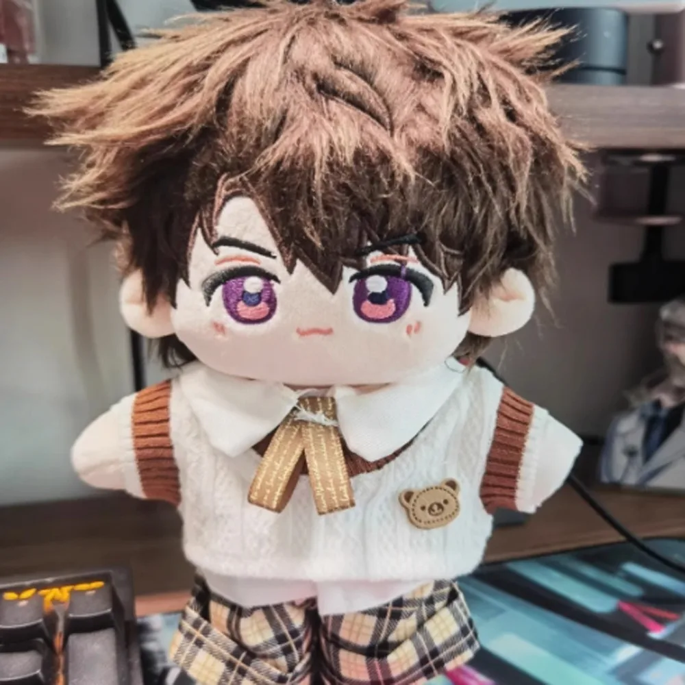 1 conjunto uniforme escolar 20cm roupas de boneca de algodão colete de malha shorts xadrez roupas de boneca de algodão moda roupa de boneca