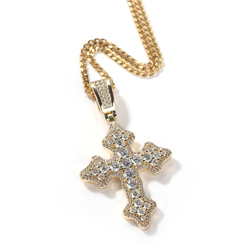 18K Gold Plated 316L Stainless Steel Christian Jesus Jewelry Bling Large Big Diamond Cross Pendant Necklace for Women Men