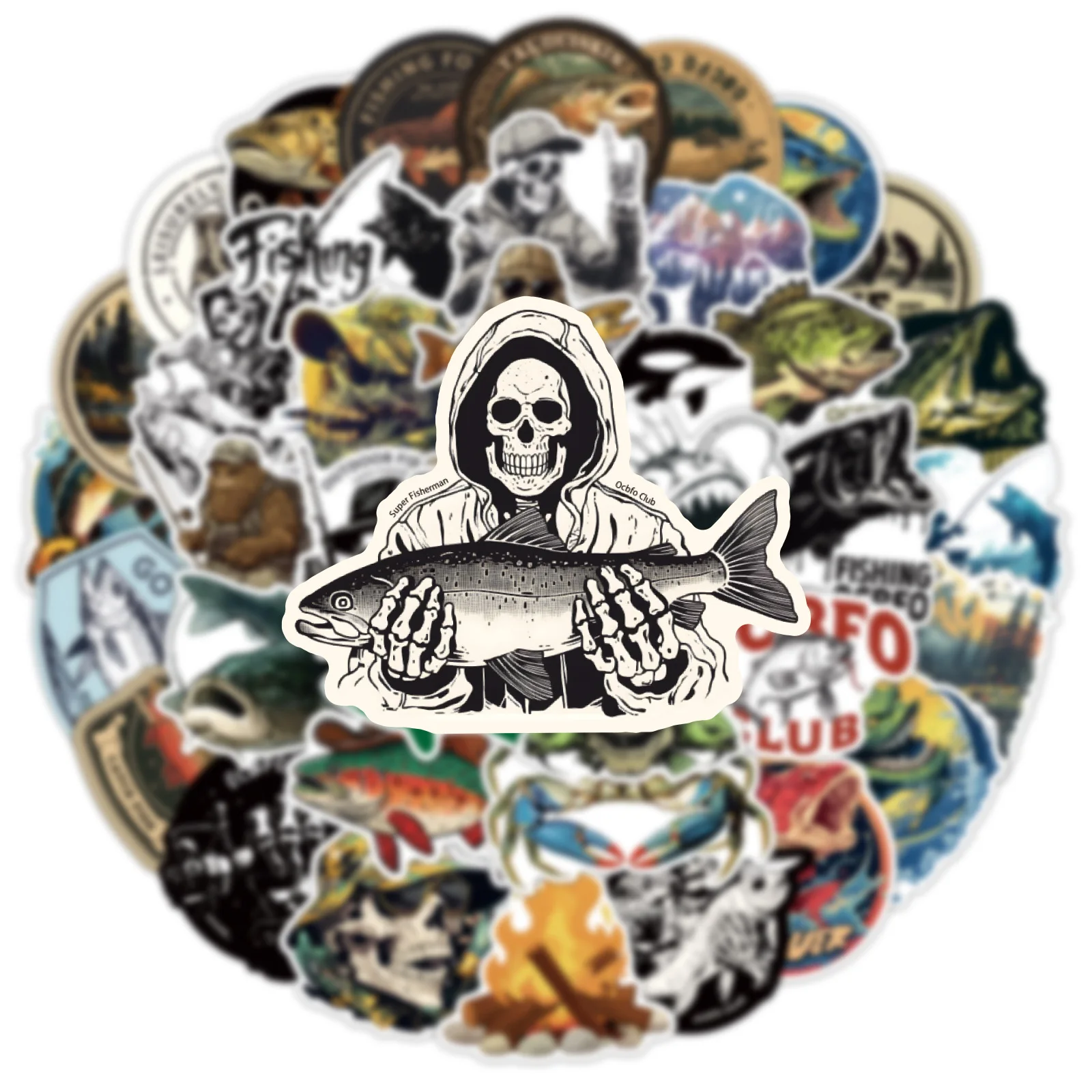 10/50 pezzi adesivi graffiti impermeabili freddi personalizzati da pesca decorazione valigia fai da te custodia per telefono notebook decalcomania tazza d'acqua