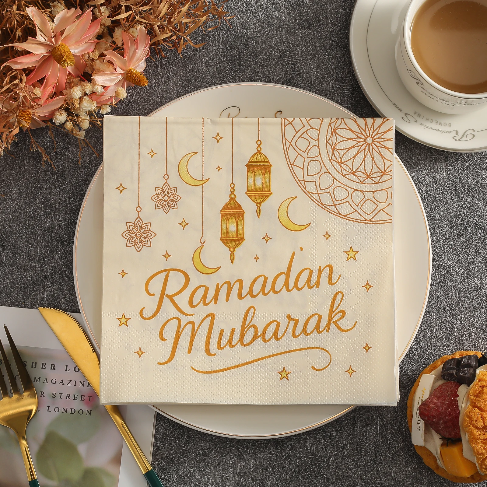 20 Colorful Moon-Patterned Napkins, Perfect for Restaurants, Kitchens, Weddings, Birthdays, Ramadan Gatherings, Lively Tableware