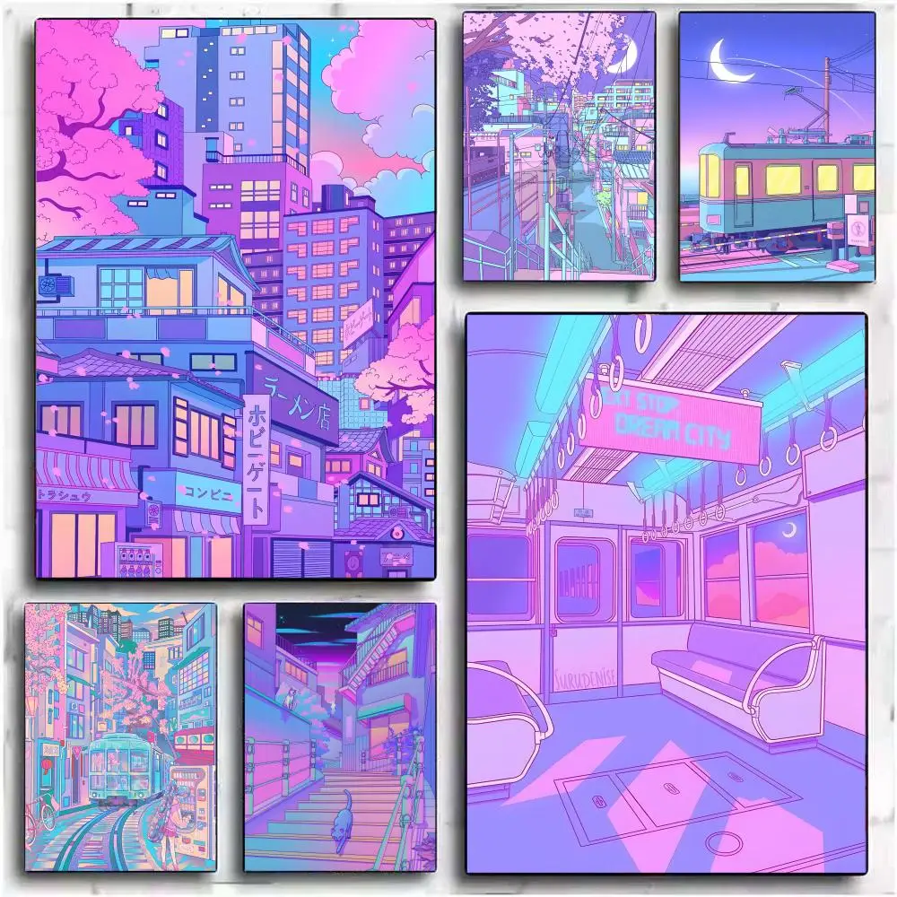 

Neon City Street Vaporwave Poster HD Art Poster for Home Bar Cafe Decor DIY Vintage Print for Office Home on the Wall