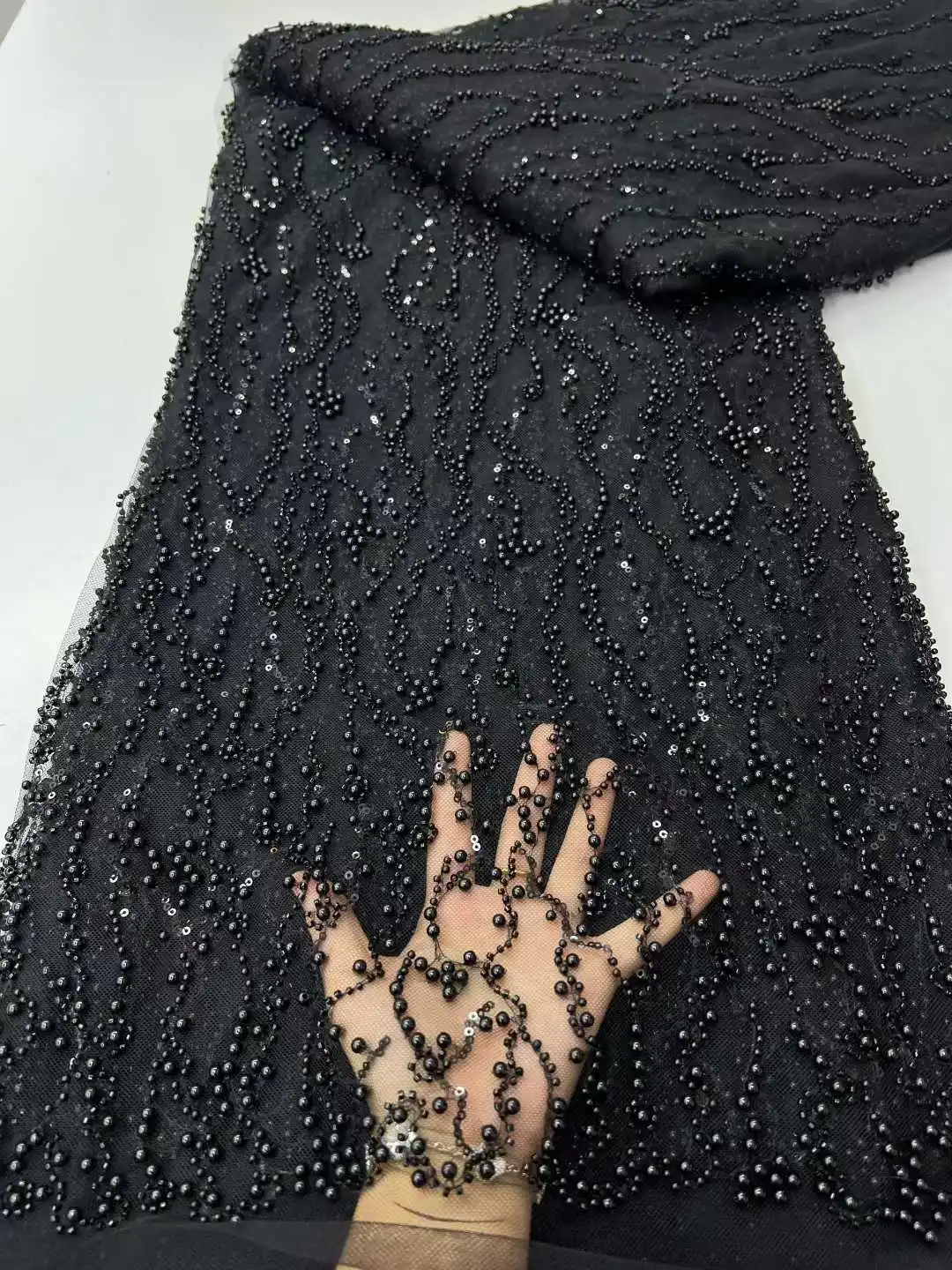 브라운 스팽글 비즈 자수 레이스 원단, 우아한 프랑스 네트 레이스 원단, 비즈 장식 나이지리아 스팽글 레이스 원단