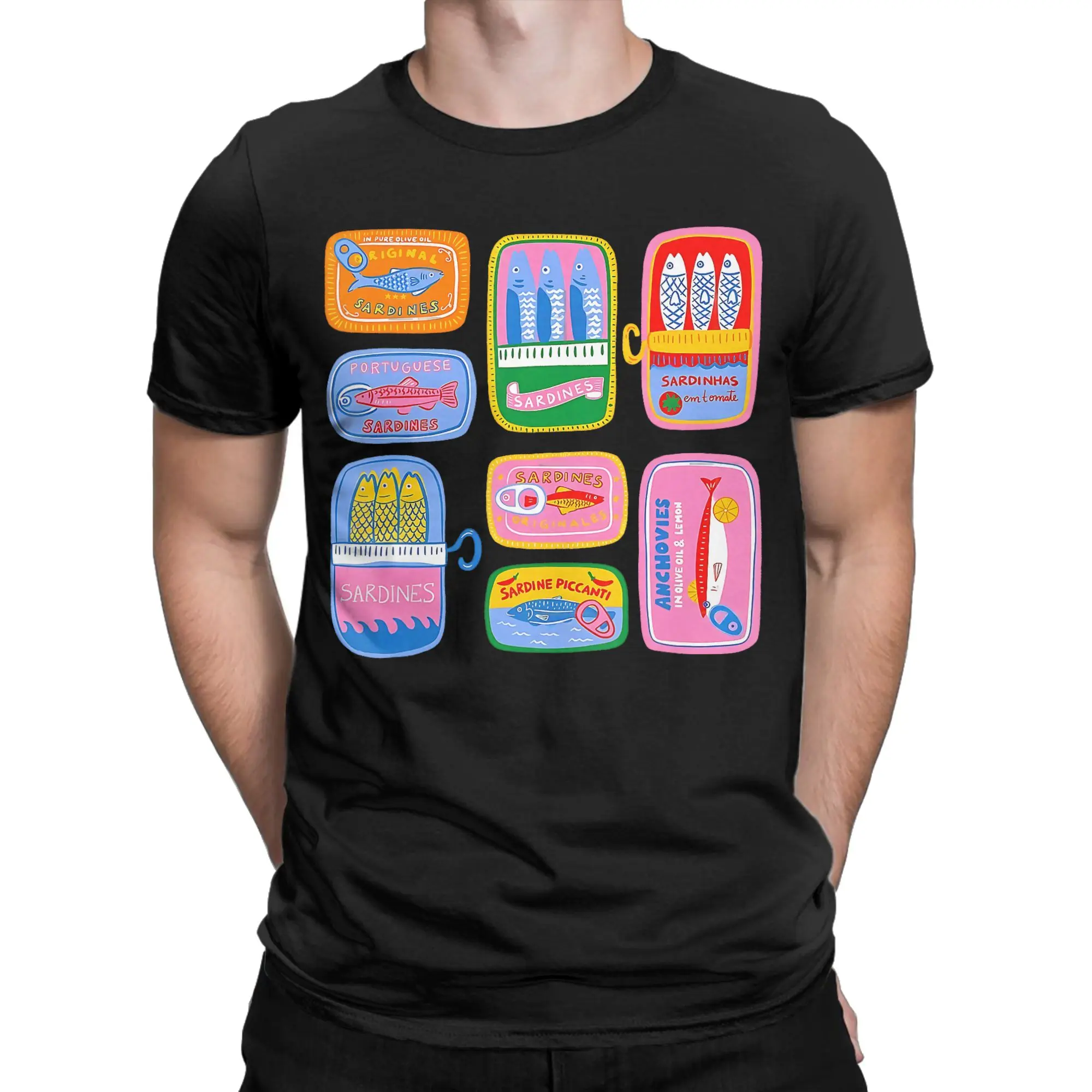 Mens T Shirt Sardine Tinned Fish Funny Trendy Fisherman T-Shirts Summer Tee Shirt Vintage Custom Logo Cotton Tops Plus Size 5XL