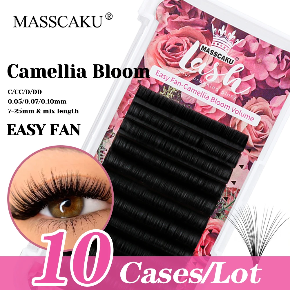 

12 Rows MASSCAKU 10cases/lot Premium Synthetic Mink Self Flowering Lashes Matte Dark Black Volume Eyelashes without Scattering