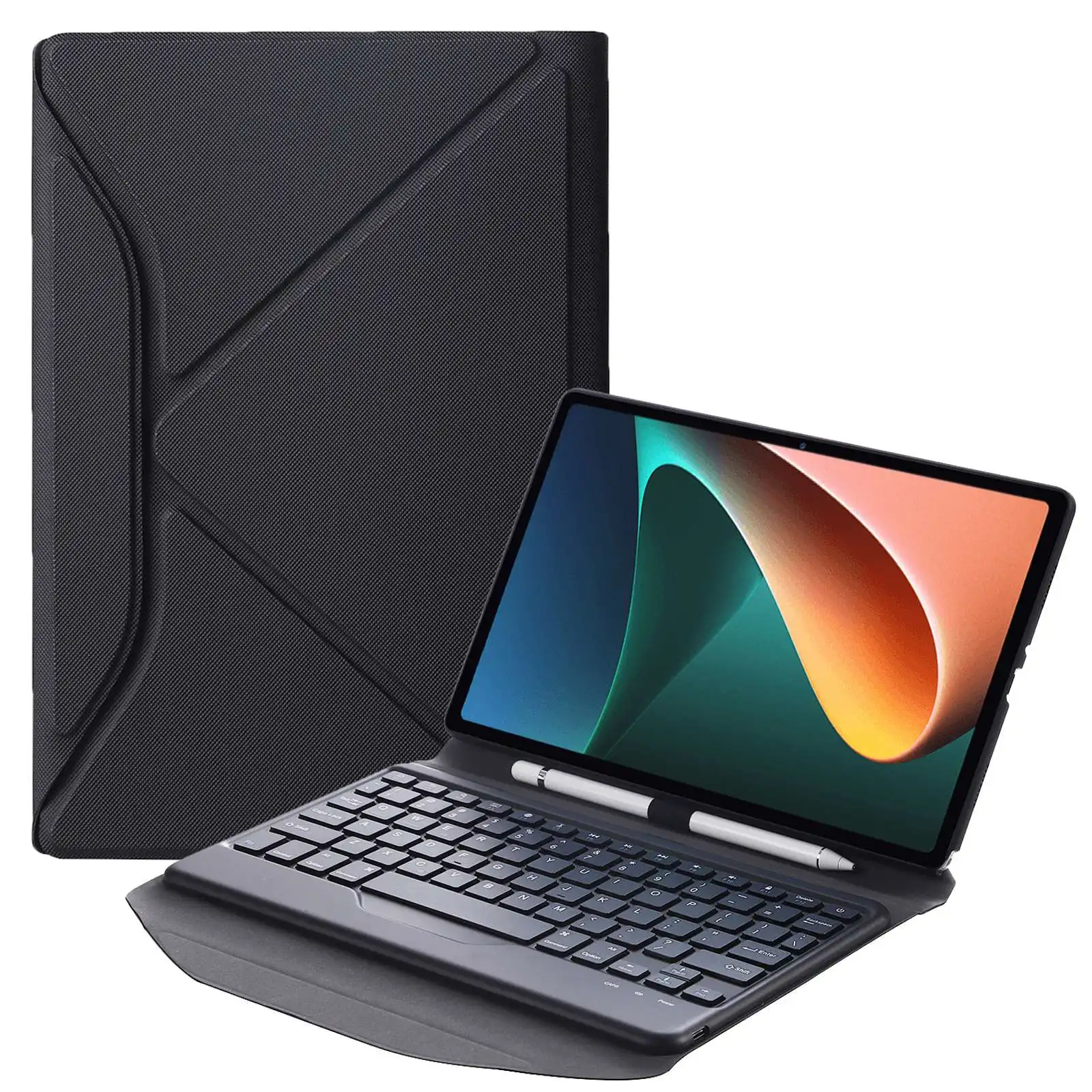 Bluetooth Keyboard Case for Lenovo Tab M10 Plus (Gen 3) TB-125FU Wireless Keyboard Tablet Leather Cover with Triangle Stand