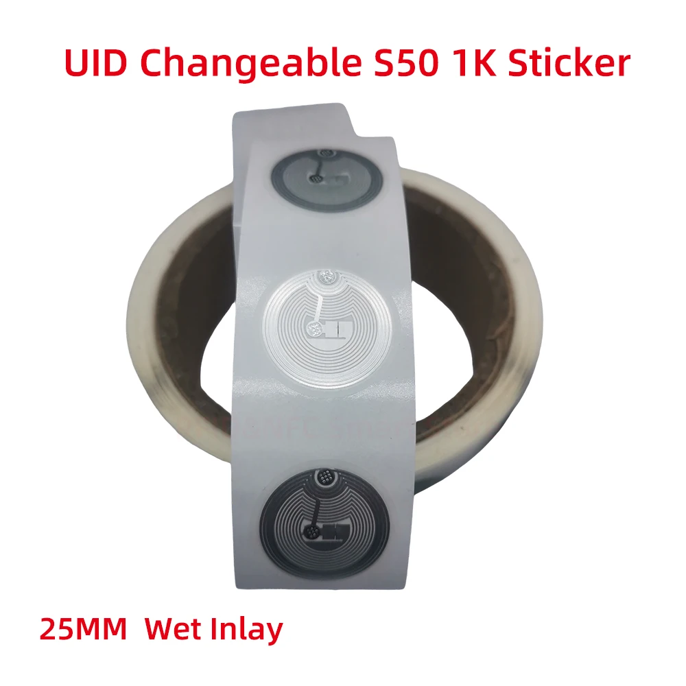 25mm 13.56MHz UID Writable Sector 0 Block 0 Changeable S50 1K NFC Sticker Wet Inlay Rewritable  Lable Copy Clone RFID Tags