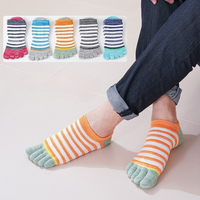 5 Pairs Men Toe Socks Summer Combed Cotton Five-finger Socks Stripe Color Low Cut Ankle Socks Set