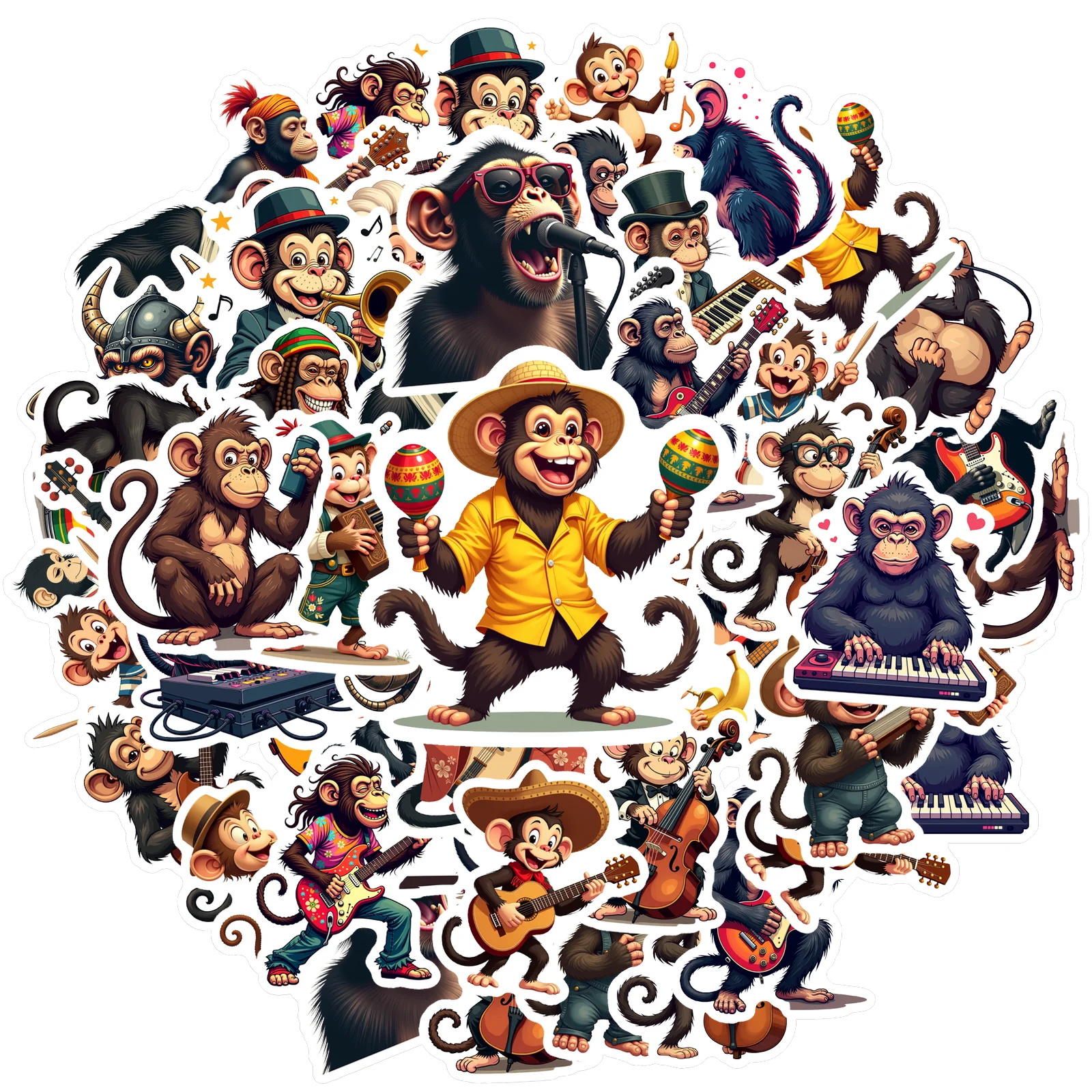 35pcs-100pcs Decals  Small Size Monkey Stickers Band Stickers Musician Stickers for  Instruments Laptops Suitcases