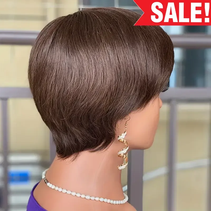 180% الكثافة براون قصيرة عابث قطع الباروكات آلة صنع قصيرة شعر طبيعي مفرود الباروكات مع الانفجارات للنساء للاستخدام اليومي