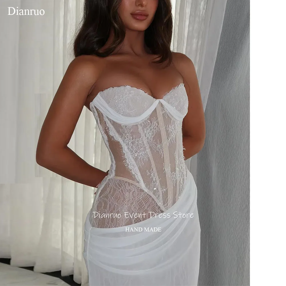 

Dianruo Illusion Sweetheart Wedding Dresses Lace Mermaid Prom Dress Sleeveless Appliques Vestidos De Novia Boda Civil Customized