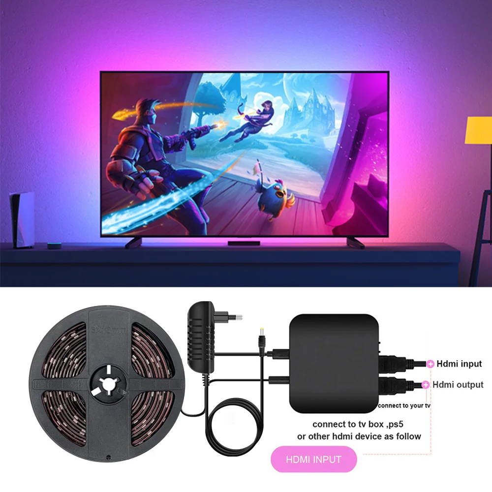 HDMI 2.0 Ambient LED TV USB LED Strip Light for 55 to 65 inch TV PC Backlight Support 4K TV Box Game Console Xbox No APP Control