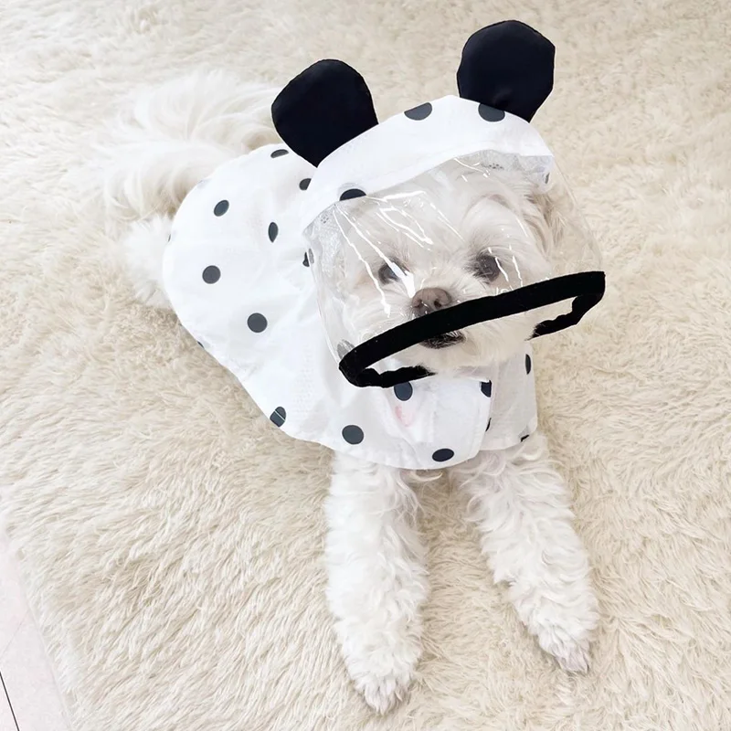 Full Print Polka Dot Dog Poncho Pet Rain Leashable Waterproof Two-legged Cape Puppy Poncho four Seasons Universal Clothes