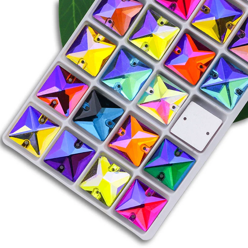 

AB Colors Square Sew On Rhinestones DIY Crafts Decoration Glass Flatback Sewing Crystal бусины для рукоделия