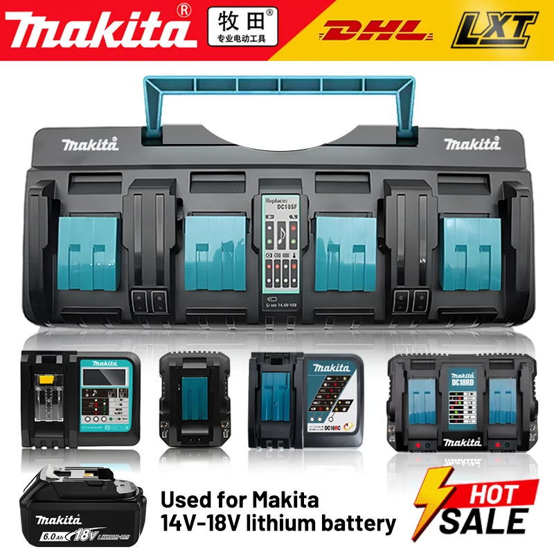 Makita original battery charger, 4 ports, DC18RD，DC18SF Makita 14,4 V, 18V, 20V, BL1830, BL1840, BL1850, BL1860, Bl1430, 18V