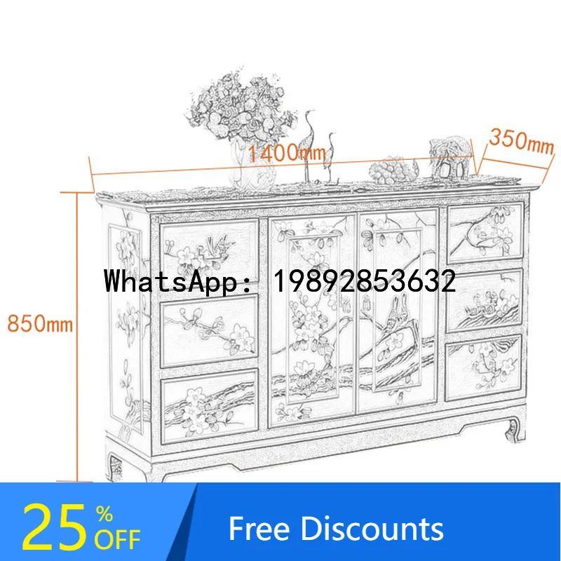 

B1 New Chinese Style Living Room Decorative Cabinet Entrance Solid Wood Storage Cabinet Painted Shoe Cabinet