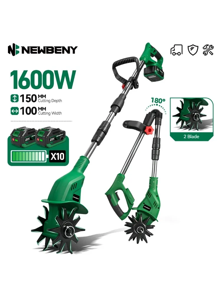 NEWBENY 150MM 1600W Elektrische Bodenfräse Tragbarer Rasentrimmer Bodenwender Rasenmäher-Werkzeug für Makita Akku