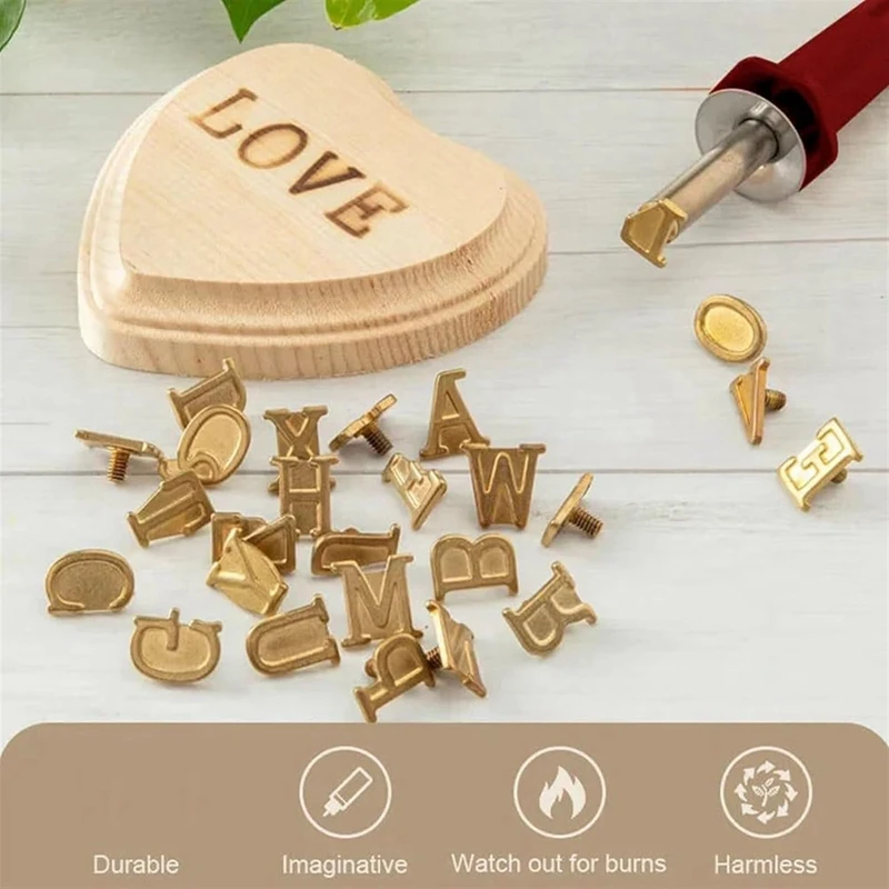 DIY Wood Burning/Carving Set, DIY Wood/Leather Burning Set-26 Letters Copper Mold, Metal DIY Supplies US Plug