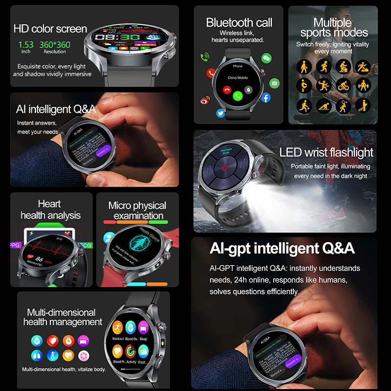 2025 New Health detection ECG+PPG Uric Acid Blood Oxygen Body Analysis Smart Watch Clock Bluetooth BT Call Smart Watch Men