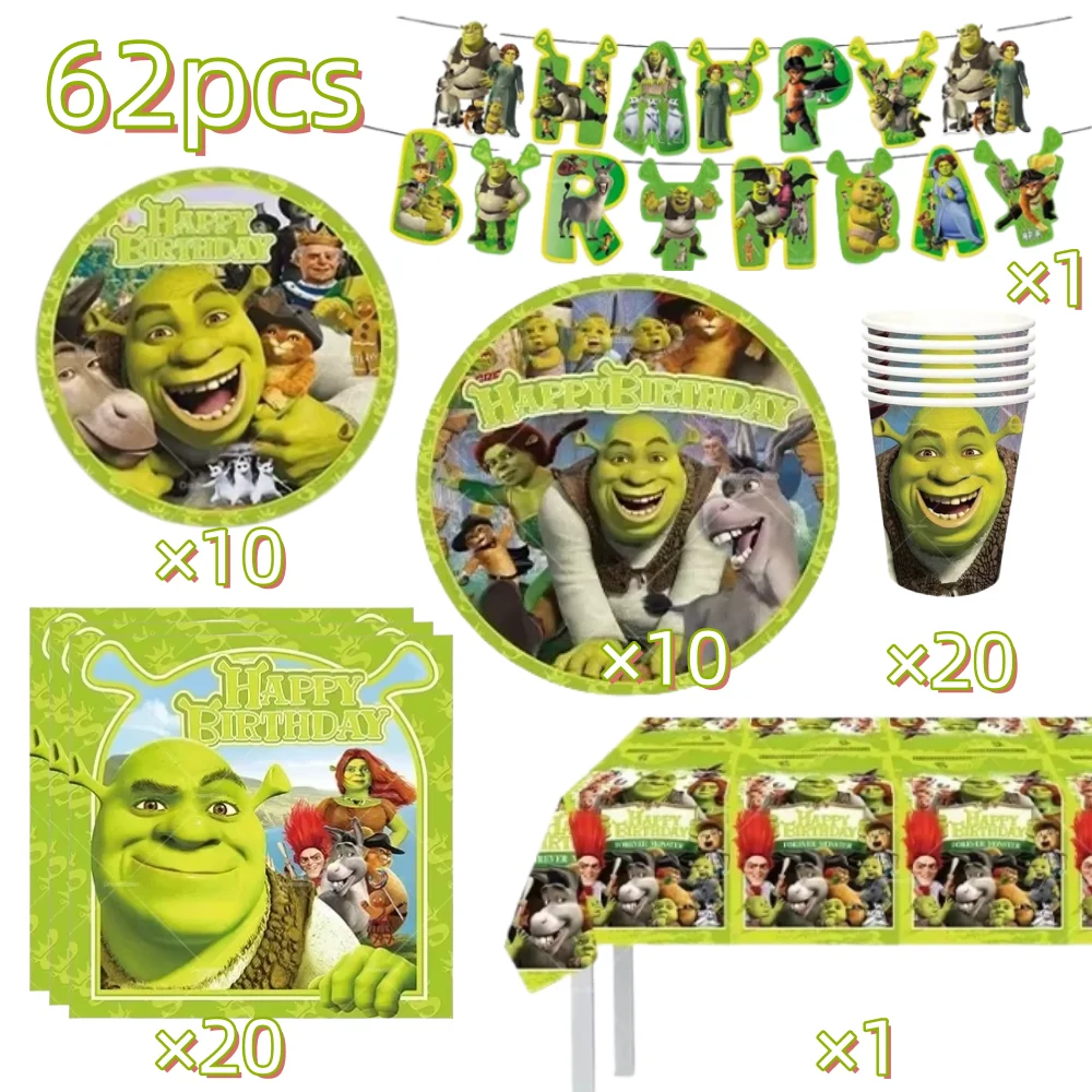 ديكور حفلات أعياد الميلاد من Monster Shrek، أدوات مائدة برينس دونكي جرين برينسيس، طبق كوب بالون للأطفال، هدية لصالح استحمام الطفل