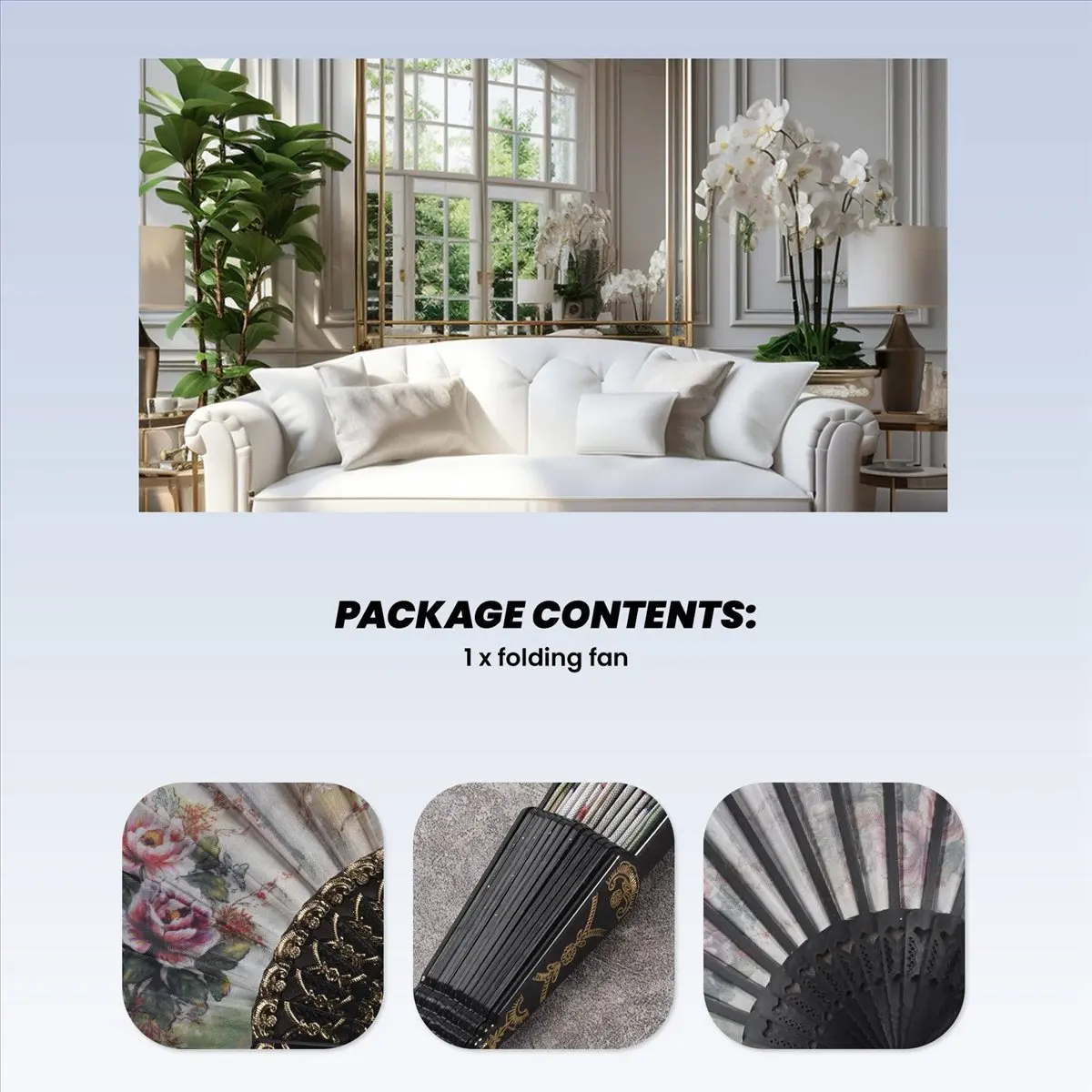 

*N21R Spanish style Hand Fan Decorative Design Peony Flower