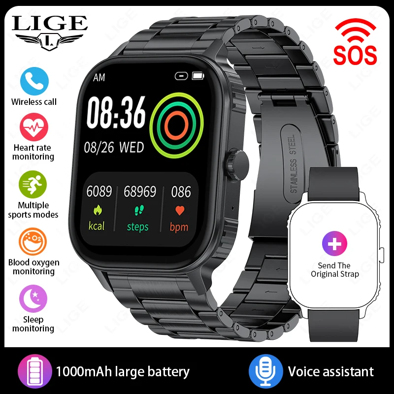 LIGE Smart Watch with 1000mAh Battery and Full Touch Screen