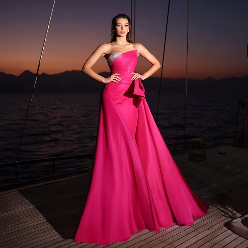 

Thinyfull Sexy Mermaid Prom Evening Dresses Strapless Floor Length Satin Party Dress Formal Night Cocktail Prom Gowns Customized