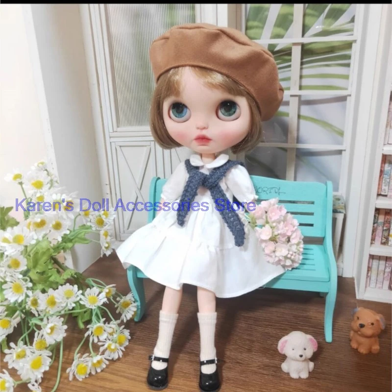 

2026 new classic style 2pcs Blythe/landoudou college White dress+shawl (Fit for Lulu,ymy24,Ob22,24,26,zone, Jenny)