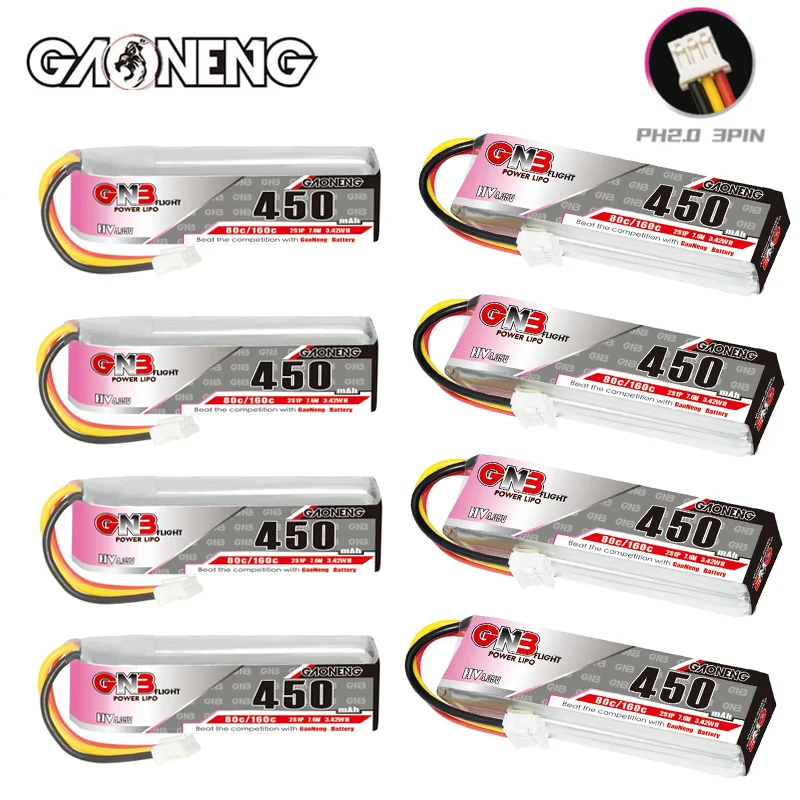 Max 160C GNB 2S 7.6V 450mAh Lipo Battery For Remote Control Car Toy High Rate FPV Drone Parts 80C 7.6V Battery