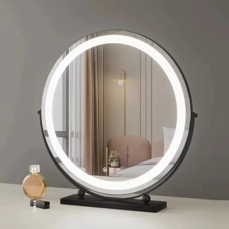 

Round Mirrors Modern Makeup Mirror with LED Light Desktop Fill Light Charging Smart Mirror Light Luxury Bedroom Dressing Table