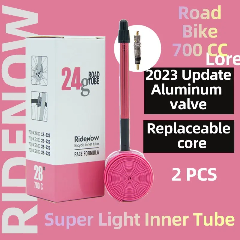 Ridenow 2023 Aluminum Valve Bike Inner Tube Super Light 700C Road Bicycle TPU Tire 65 85mm Length FV Super Light Tube