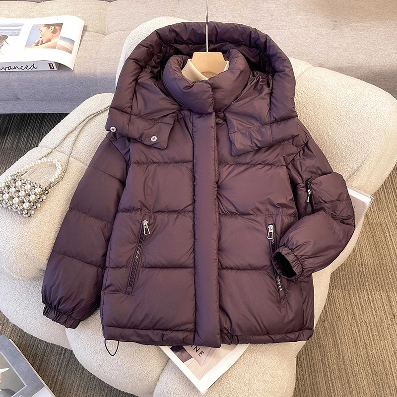 

Simple Solid Color Hooded Cotton Jackets Women's New Long Sleeve Thicken Warm Outerwear 2025 Winter Fashion Trend Lady Coat