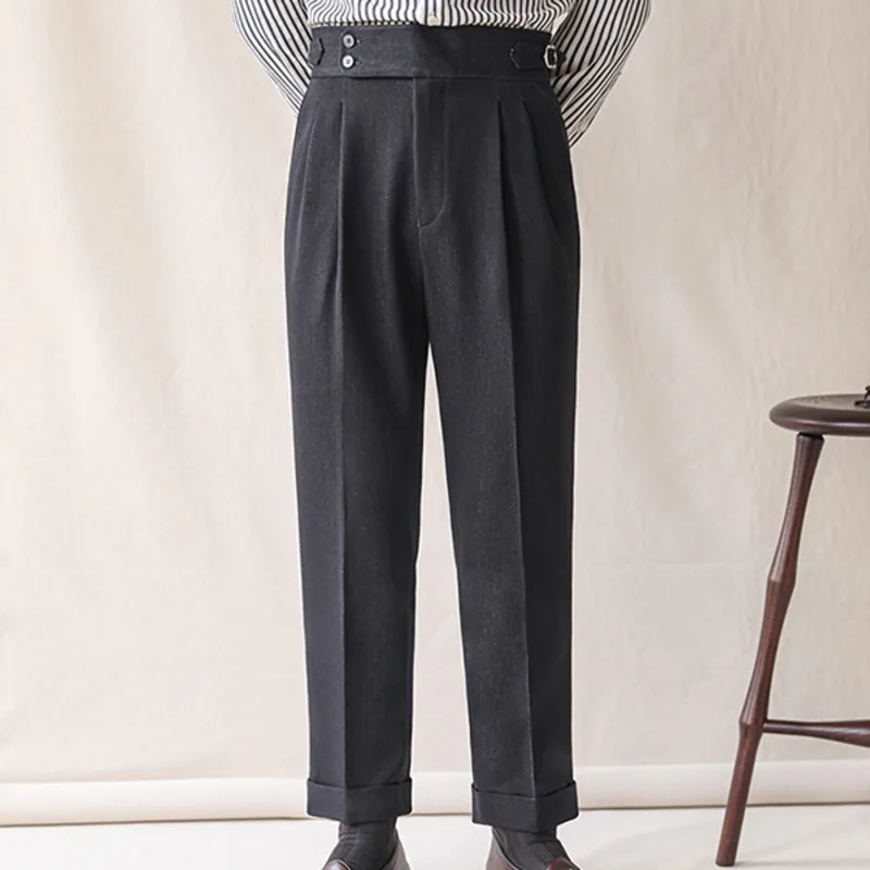 2023Dress Pant Men Black Pantalon Homme Italian High Waist Pant Business Versatile Draped Trousers Gentlemen Office Trousers Men