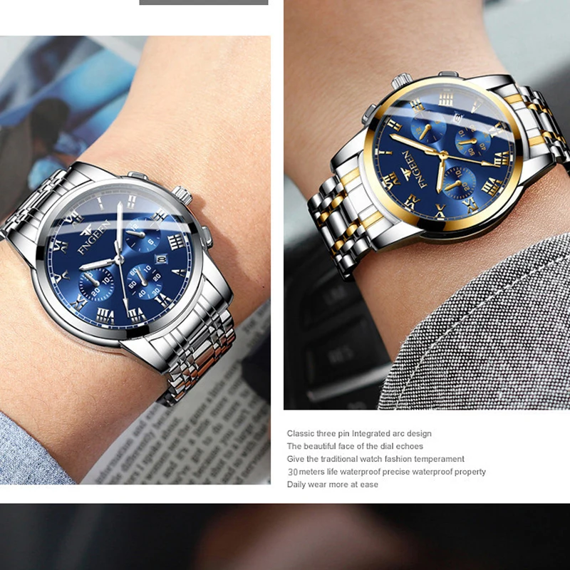 Stainless Steel Watch for Men Luxury Fashion Round Shape Quartz Womens Watches Gold Blue Parejas Regalos Casual Ladies Watch New