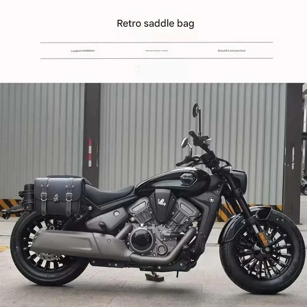 Motorcycle Canvas Leather Side Luggage Bag With Lock Fit BENDA Dark Flag 500