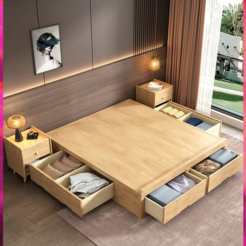 Bed without head, bed frame without backrest, floor hard board bed, floor low bed, step on solid wood tatami bed box